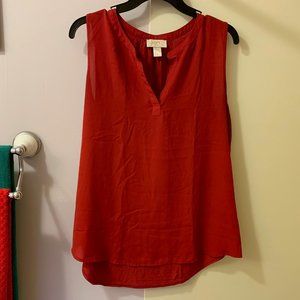 Ann Taylor Loft Rayon/Polyester Split-neck Tank, Size Petite XL, Deep Red-Orange
